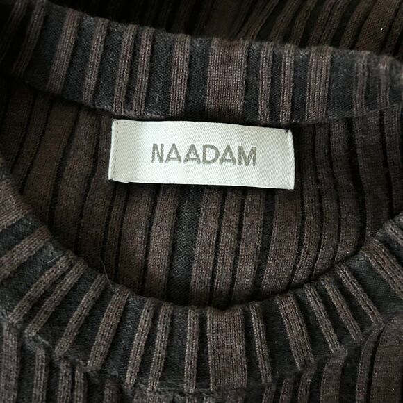 Naadam Striped Ribbed Silk Cashmere Blend Midi Dress Chocolate Brown Size Large - Picture 5 of 6
